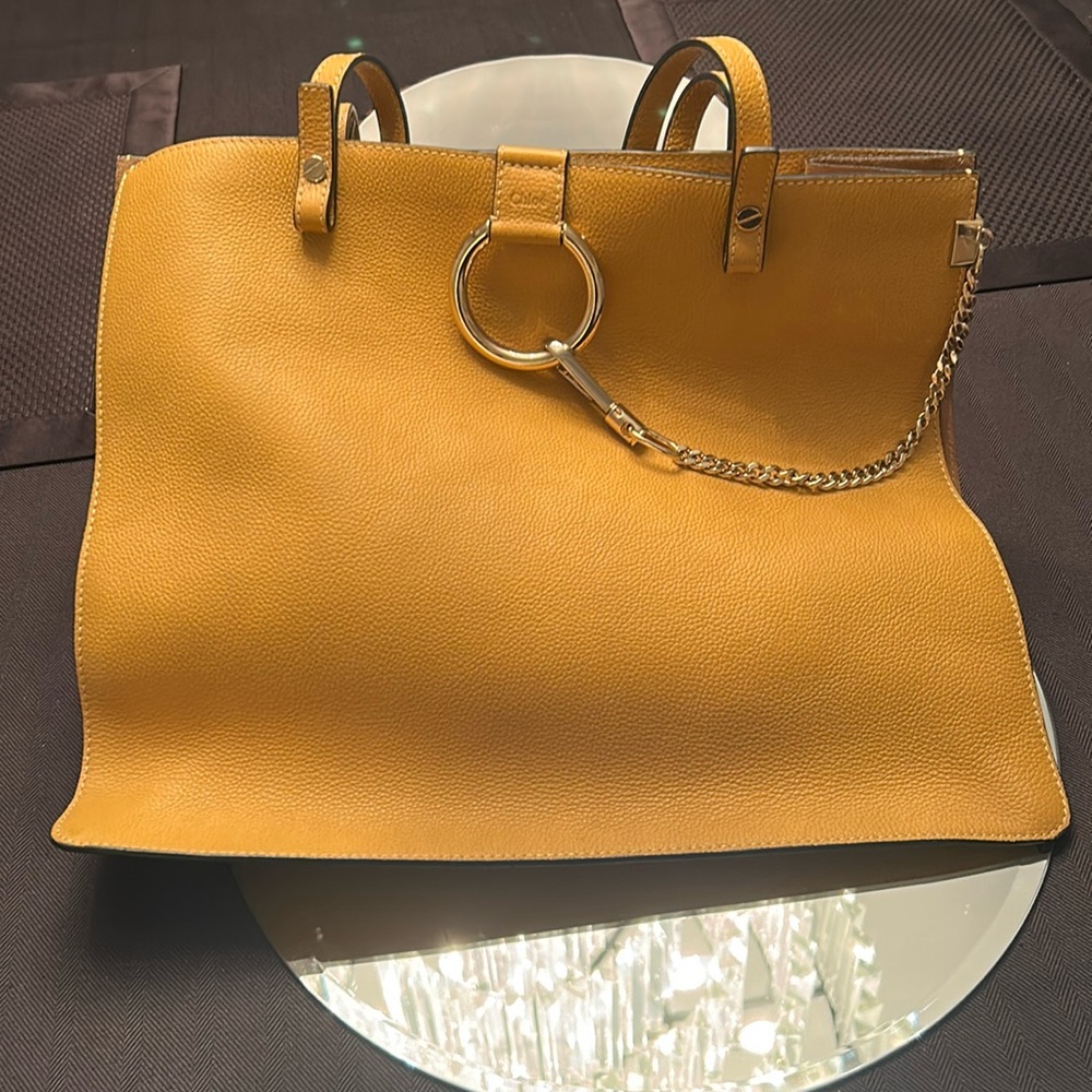 Chloe large yellow grained leather tote. Beautiful hardware enhancements.